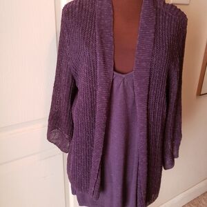 Eileen Fisher Deep Purple Open-Front 2-piece Cardigan And Shell